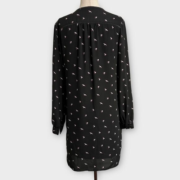 Banana Republic Shift Dress Charcoal Gray Sheer Lined Bird Pattern Women's XS - Picture 7 of 12